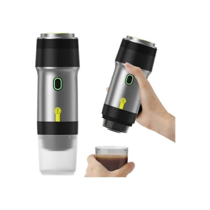Cafetiere 3-in-1 cu capsule electrice, argintie, pentru uz casnic si auto