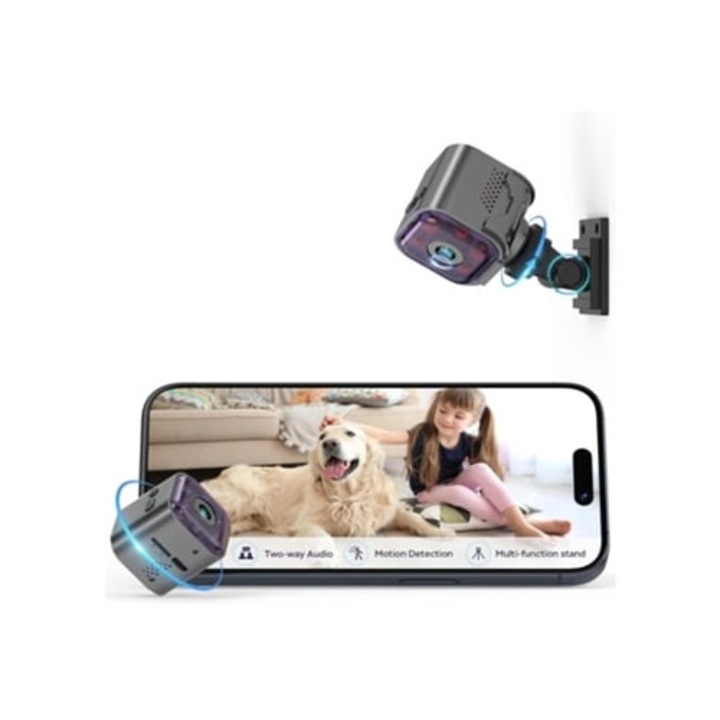 Camera spion ascunsa cu audio si video, mini camera wireless, aplicatie telefon, viziune nocturna, detectie miscare