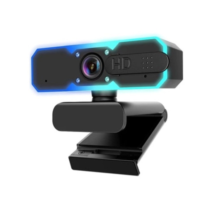 Webkamera HD 1080P, világítással, mikrofonnal és autofókusszal, fekete