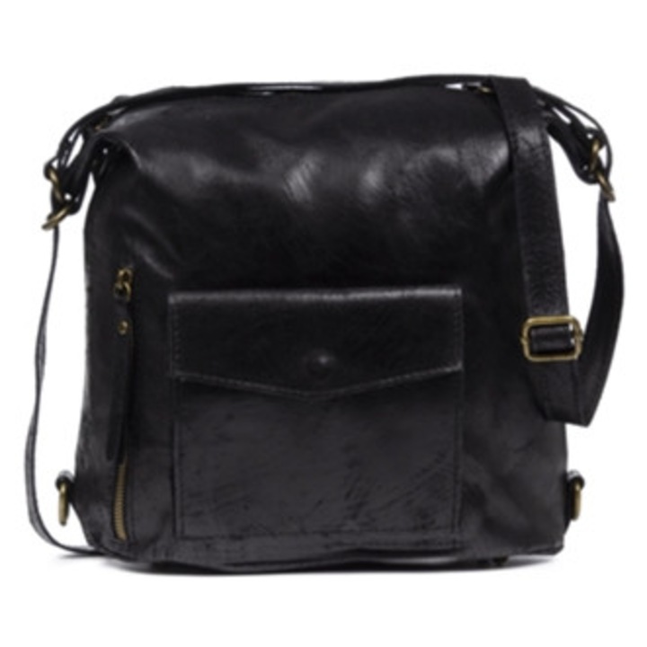 Geanta de umar femei Firenze Artegiani Irene, gamuza neagra, 32cm