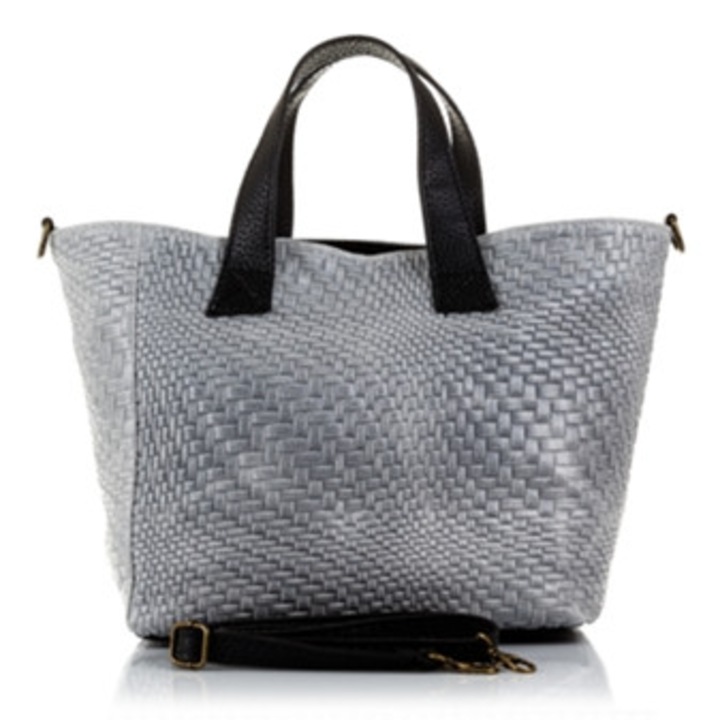 Geanta de umar pentru femei Firenze Artegiani Cassandra, piele intoarsa, gri, 23cm