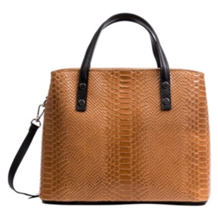 Geanta de dama Firenze Artegiani Vittoria din suede autentic, maro, 25cm