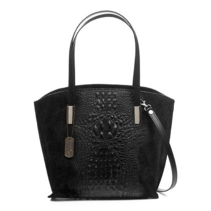 Geanta de umar pentru femei Firenze Artegiani Ada, piele intoarsa, neagra, 29 cm