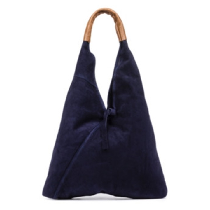 Geanta de dama Firenze Agnana Shopper din gamuza albastra, 30cm