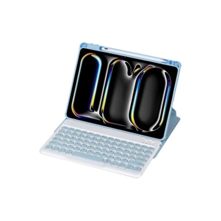 Tastatura Bluetooth YL13, rotire 360 grade, acrilic, transparent, husa din piele