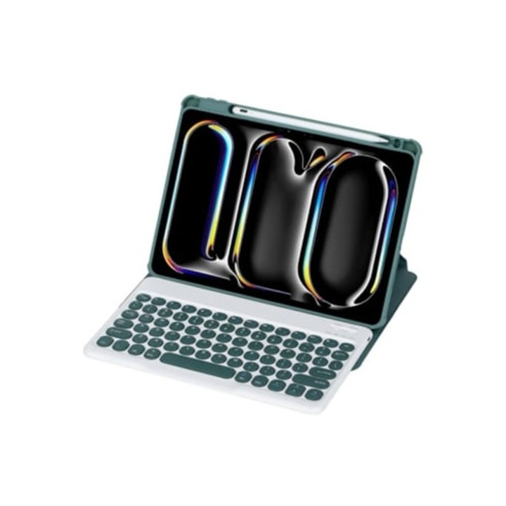 Tastatura Bluetooth YL13, rotire 360 grade, acrilic, transparent, cu husa din piele