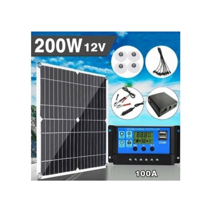 Kit de panou solar 200W, 12V, set cu controller de incarcare 100A