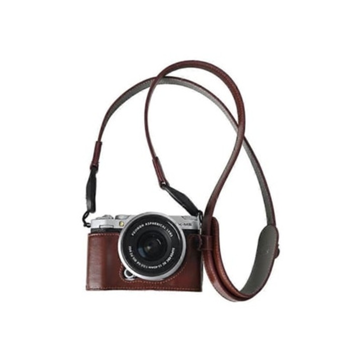 Husa din piele naturala pentru camera Fujifilm X M5 cu curea de umar