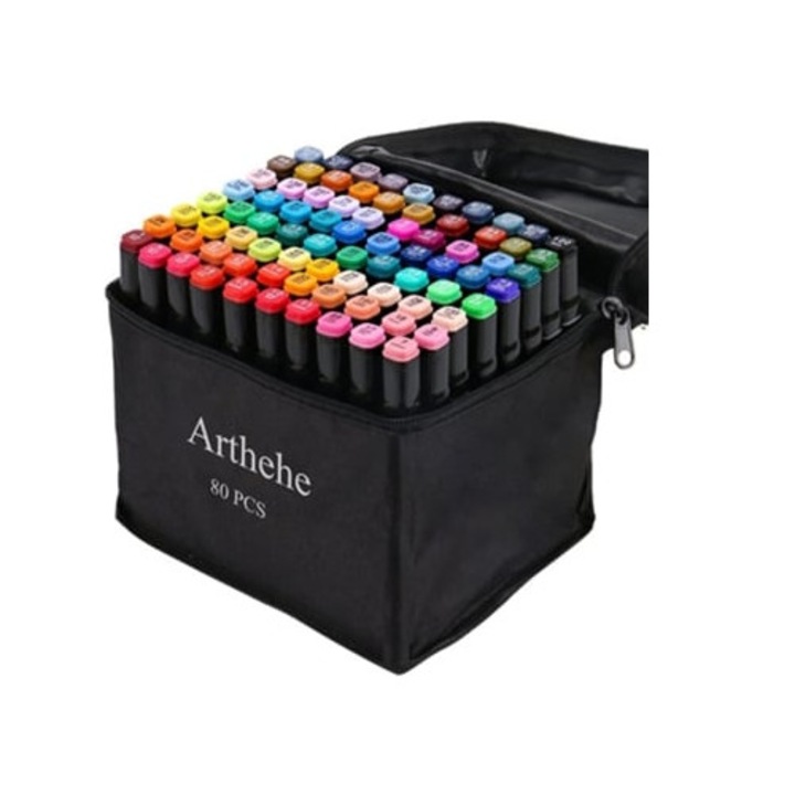 Set de 80 markere colorate, markere permanente pentru copii si adulti, multicolor Arthehe