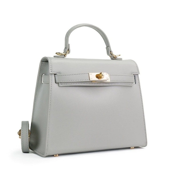 Poseta Piele Thea Slim - Gri Deschis, Geanta Casual din Piele Naturala, Geanta, Genti