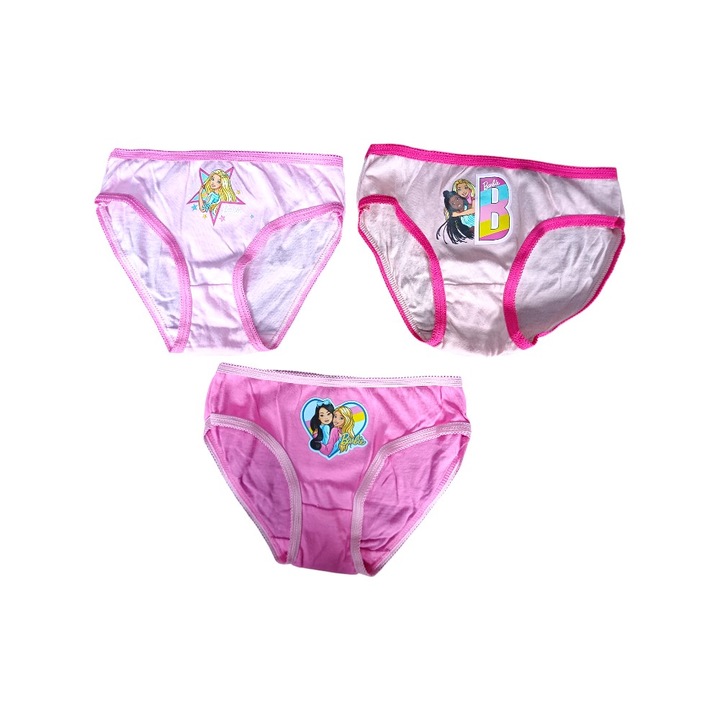 Set 3 perechi chiloti fete, multicolor, 100% bumbac, Happy, Barbie, Multicolor