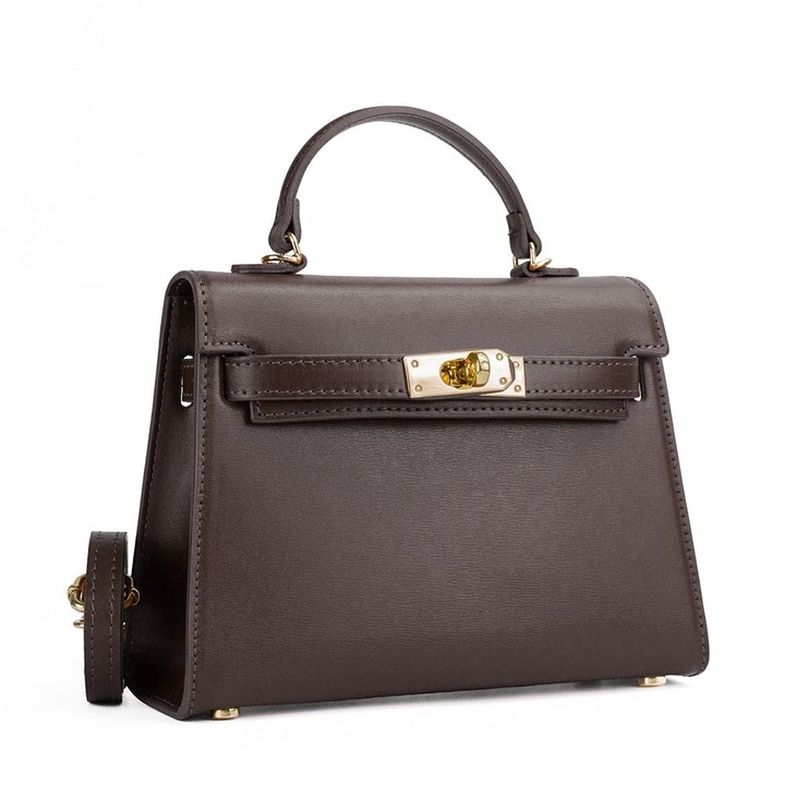 Poseta Piele Thea Slim - Maro Inchis, Geanta Casual din Piele Naturala, Geanta, Genti