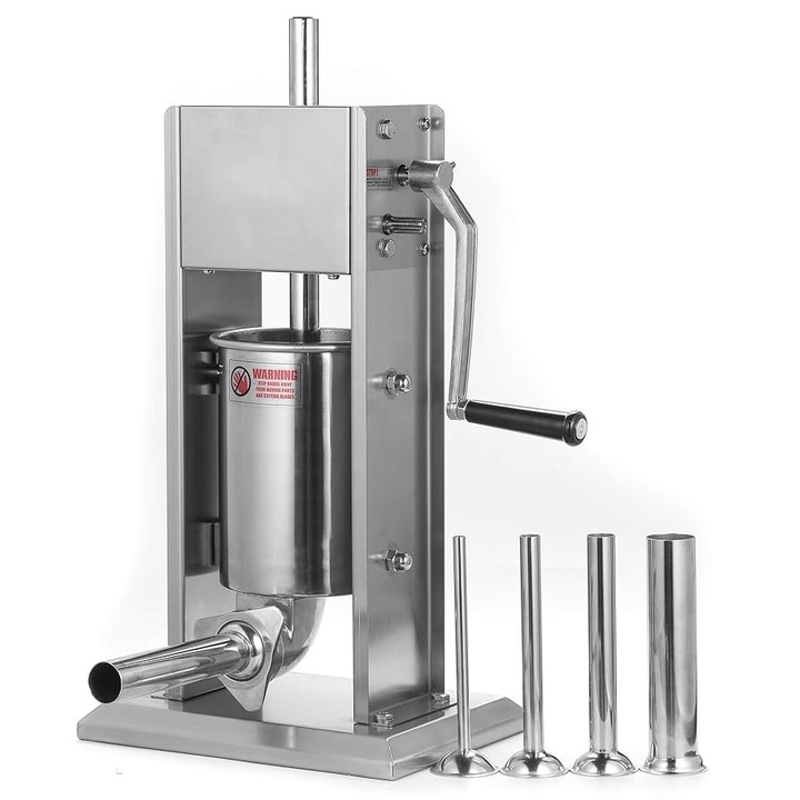 Masina de umplut carnati profesional, ML-S3, 3 Kg, mecanic, inox-integral, 4 palnii incluse