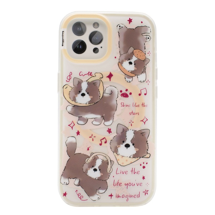 Силиконов калъф OxygenDog с модел "Music Dog" MagSafe съвместим за iPhone 15 Pro - Жълт