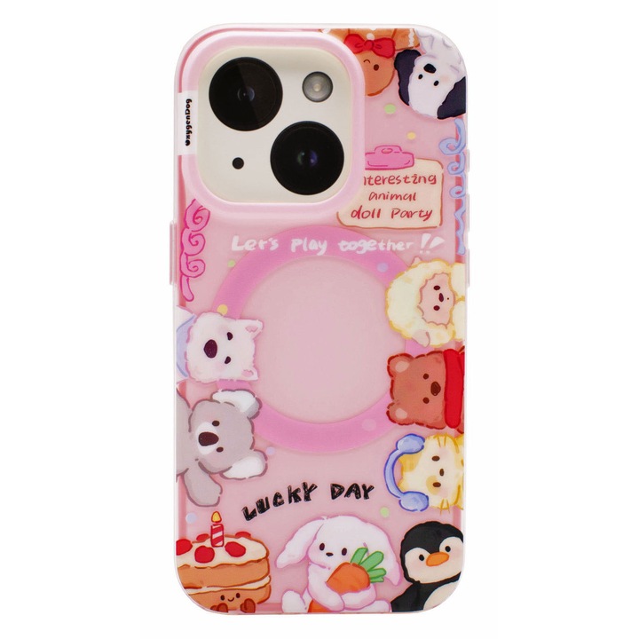 Husa din Silicon OxygenDog cu Model "Lucky Day" compatibila MagSafe pentru iPhone 13/14 - Roz