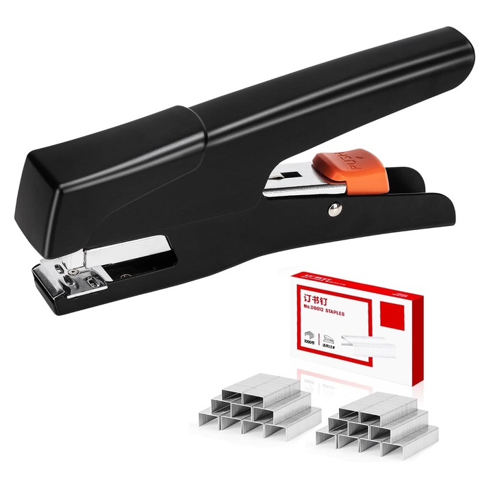 Телбод клещи Efortless, Axroad Mall, Ръчен телбод (тип клещи), 25 листа, Капси 24/6, Преносима форма, Дизайн спестяващ усилия, За дългосрочна употреба и големи нужди от подвързване, 180*84*27мм, Черен