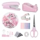 Set utilizare la domiciliu sau de birou 11 bucati, Axroad Mall, Set Capsatoare si decapsatoare, inclusiv distribuitor de banda, extractor de capse, foarfece, 1000pcs capse, cleme, cleme de hartie, banda, Roz