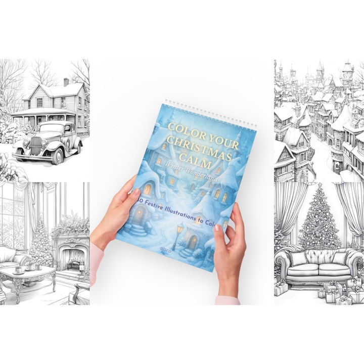 Carte de Colorat A4 cu Pagini Groase OBRO® – Iarna Magica, 30 Pagini, Relaxare si Antistres de Sarbatori