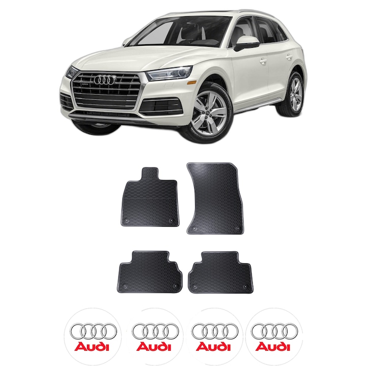 Set Covorase AUDI Q5 FY din 2017-2025, Auto, Cauciuc, CAROSERIE SUV, 4x Stickere auto cu AUDI