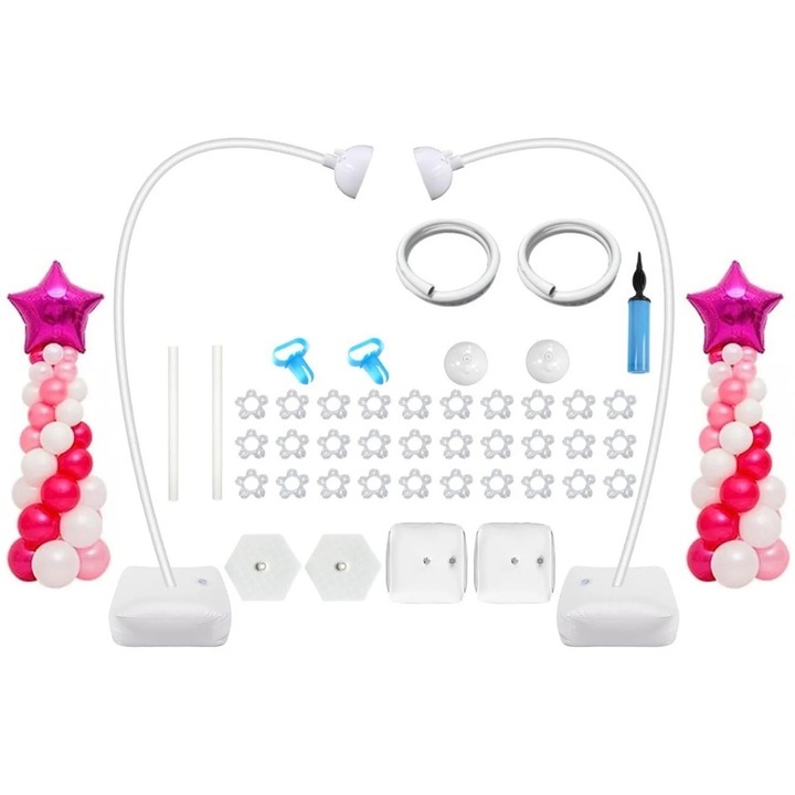 Комплект за аранжиране на балони, Декоративна стойка с основи, Гъвкави пръчки и аксесоари за монтаж, Включена помпа, Структура за многократна употреба за годишнини, Сватби, Кръщенета и тематични партита, Подходящ за професионални декорации