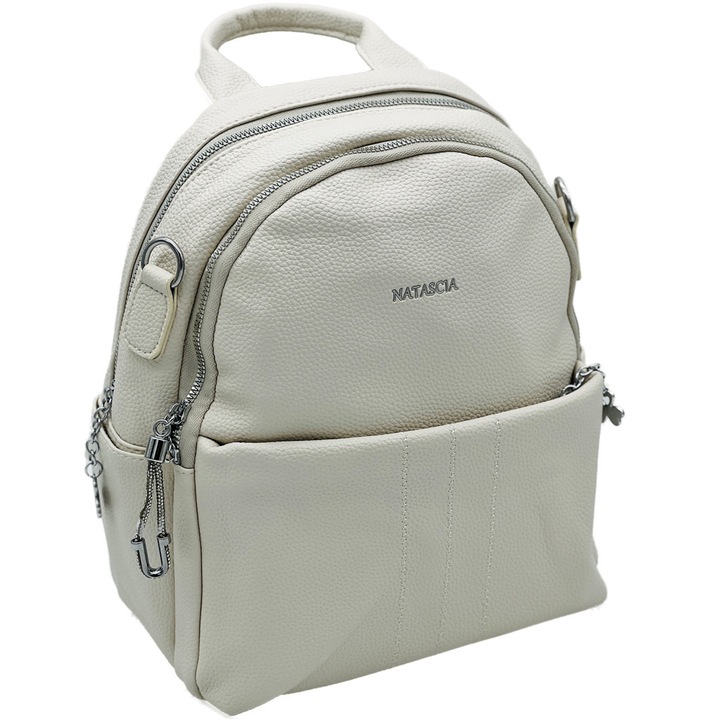 Rucsac dama Casual din Piele Ecologica, Charms, Curea Umar Detasabila, Maner, 28x25x10 cm, Bej