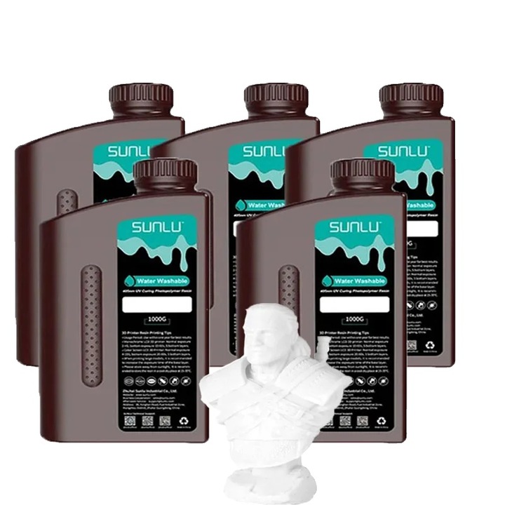 Rasina 3D, alba, 5KG, lavabila cu apa, pentru imprimante 3D SUNLU