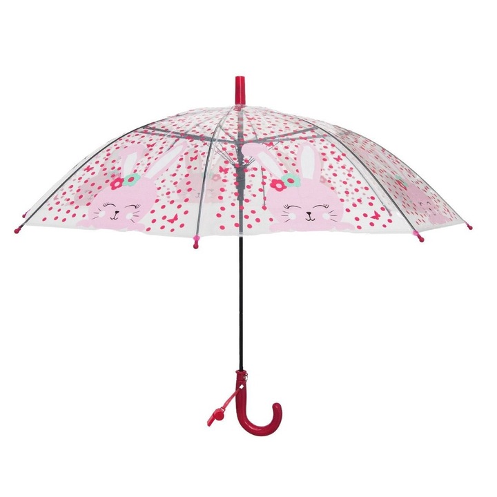 Детски Чадър Бастун Автоматичен Прозрачен Розов Зайчета 77x66cm