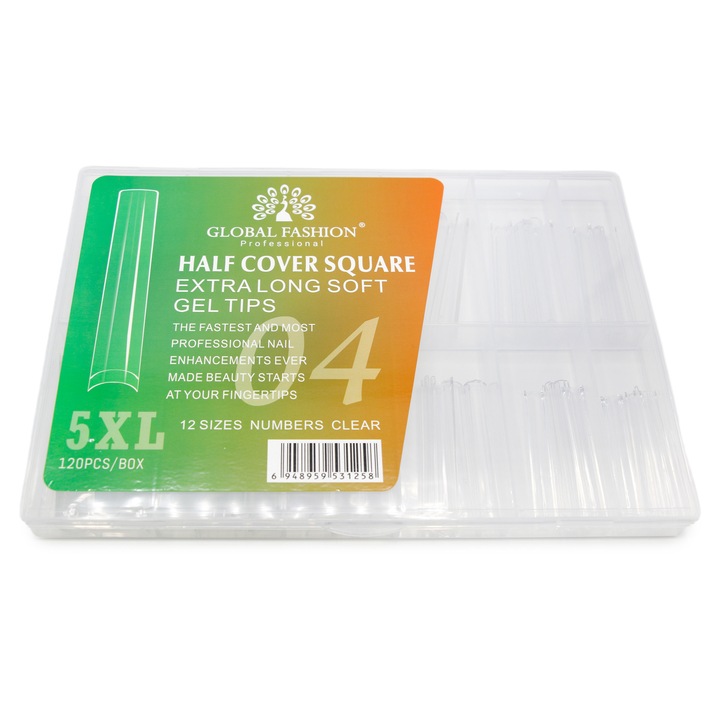 Set 120 bucati tipsuri dizolvabile, 12 marimi, 5XL extra-lung, patrat la varf, Nr. 04