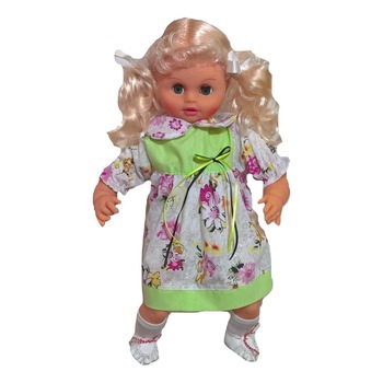 Papusa Mihaela, imprimeu floral, culoare alb/verde, inaltime 55 cm Papusa Mihaela, imprimeu floral, culoare alb/verde, inaltime 55 cm