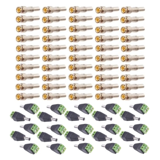 Set: 50 buc Mufa semnal video BNC Tata pentru cablu coaxial + 25 buc Mufa alimentare Tata surub
