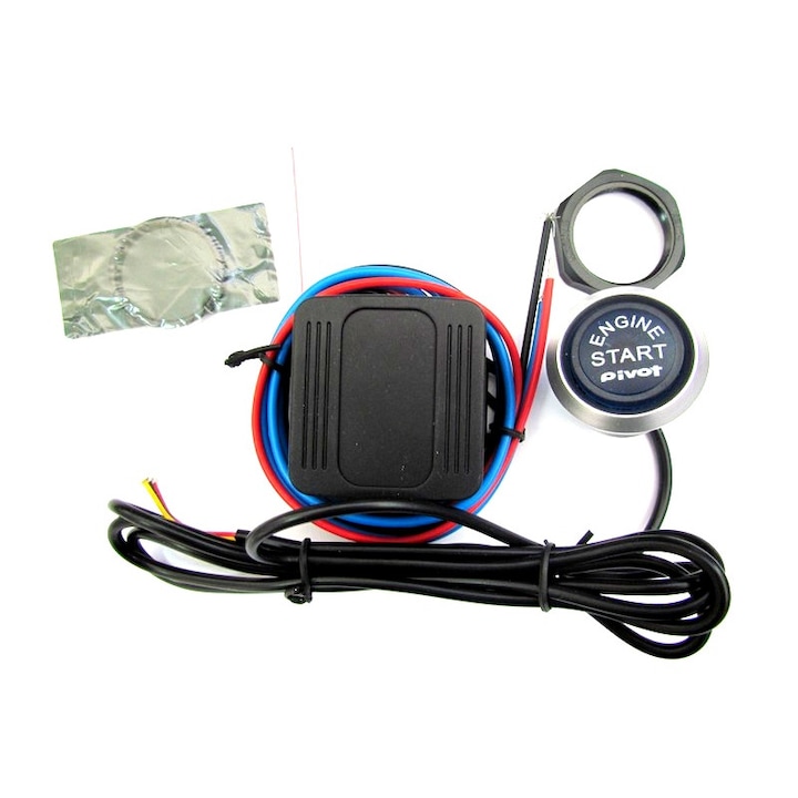 Buton pentru Pornire motor Engine-Start cu modul si cablaj, alimentare 12v iluminare pe Rosu