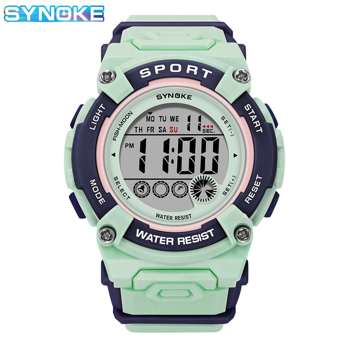 Synoke WR50M vízálló, mechanikus, éjszakai fénnyel ellátott gyermekóra, műanyag, fiúknak