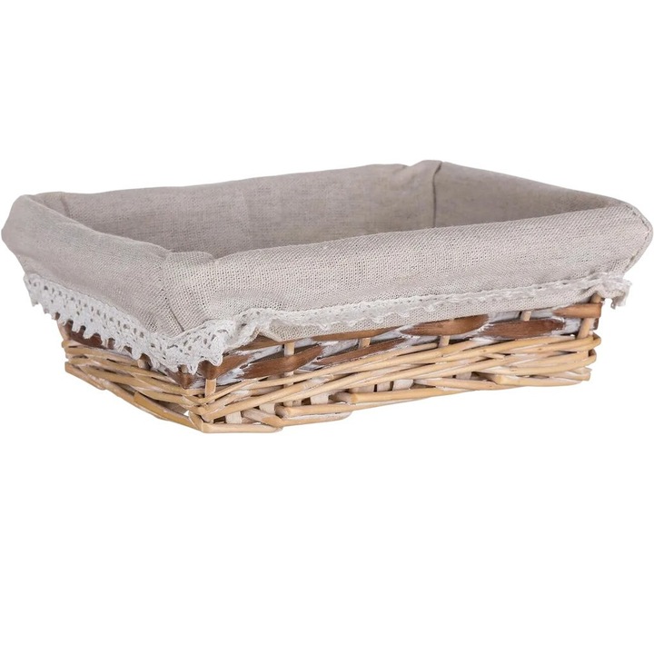 Cos pentru paine din nuiele captusit cu tesatura cu margini dantelate, 21 x 16 cm, Banquet 63940541