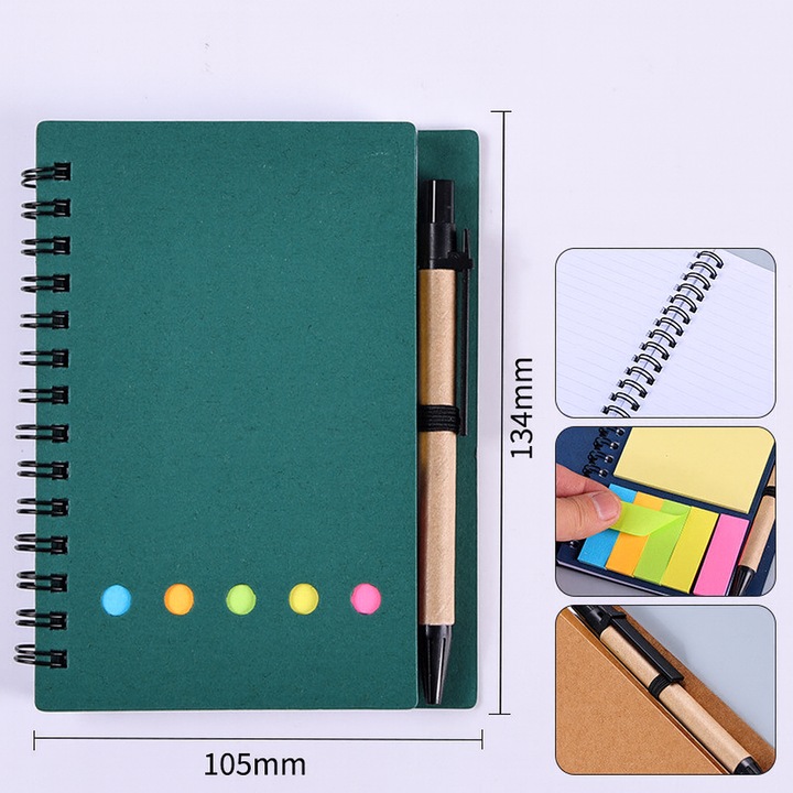 Caiet cu Spirala si Pix Eco, Design Elegant, File Liniate, Compact