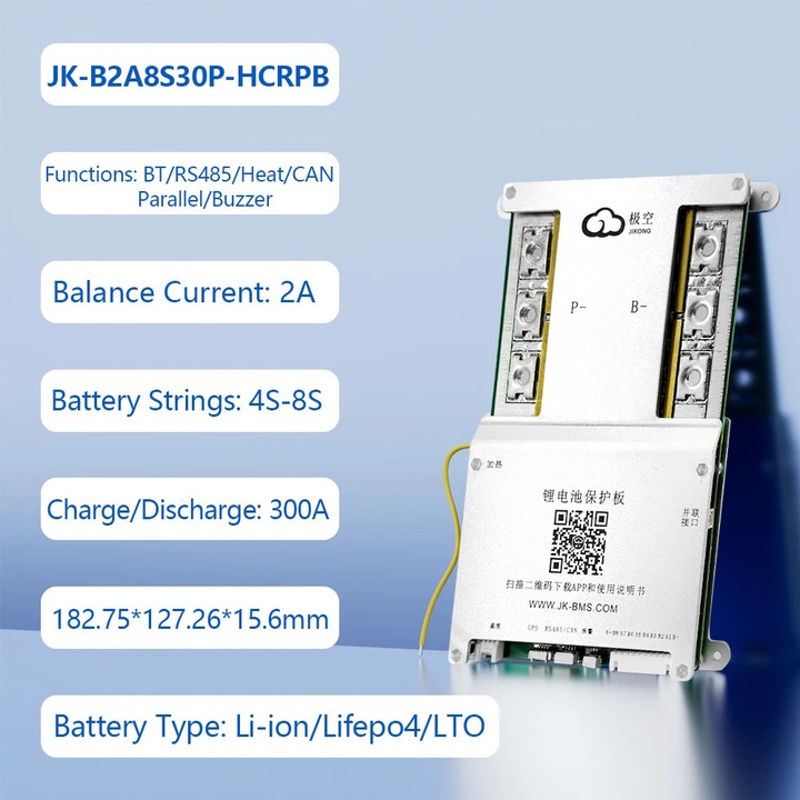 Sistem de Management al Bateriei, Protectie Inteligenta, Balansare Activa, JK-B2A8S30P-HCRPB, 4S-8S, 100A