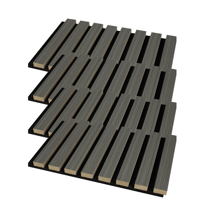 Set 4 panouri decorative acustice AMADECO, MDF si pasla, gri, 260x30x2cm