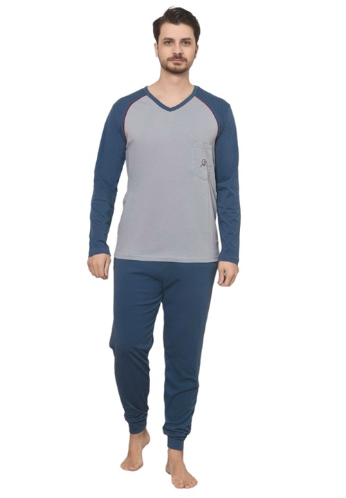 Pijama Barbati Uramag, 100% Bumbac, 2 piese, Gri