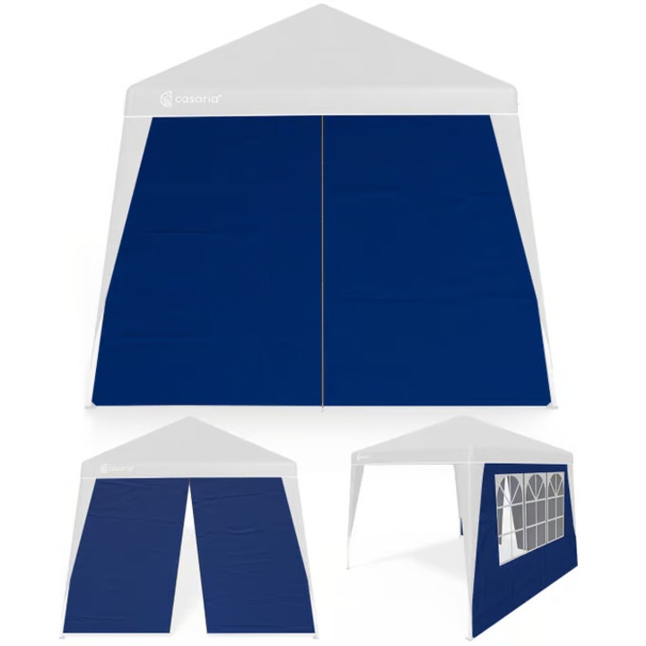 Set 2 pereti laterali pentru pavilion Capri, Casaria, 250 x 250 cm, din poliester, pentru pavilioane pliabile/rabatabile standard de 3 x 3, cu fereastra laterala, Albastru