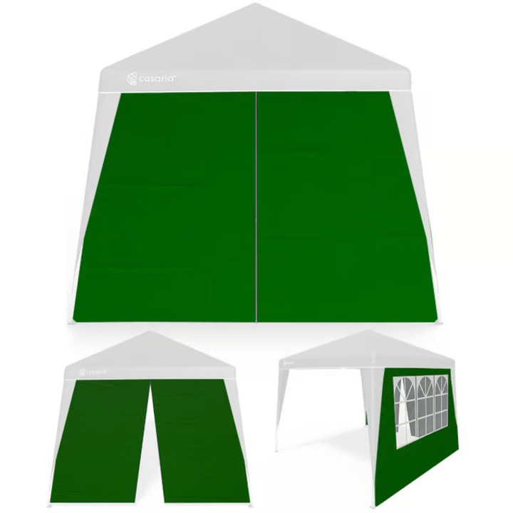 Set 2 pereti laterali pentru pavilion Capri, Casaria, 250 x 250 cm, din poliester, pentru pavilioane pliabile/rabatabile standard de 3 x 3, cu fereastra laterala, Verde