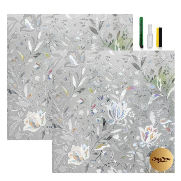 2 set，Film decorativ autoadeziv Omelivon®, autocolant decorativ de uz casnic, PVC, reutilizabil, potrivit pentru suprafete netede, cum ar fi sticla, blat de masa, mobilier etc., 45x200cm，tulip