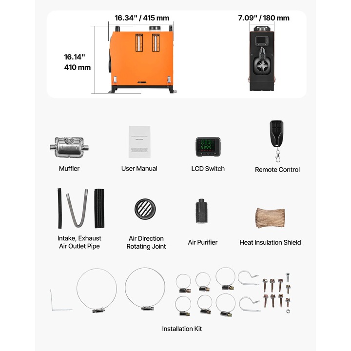 8KW dízel hőlégfúvó, csendes működés, távirányítás, 5 liter, kompakt méretek