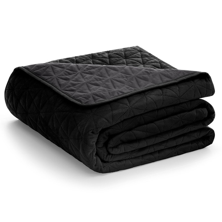 Cuvertură de pat matlasată, Amelia Home, Laila, catifea, negru, 220x240cm