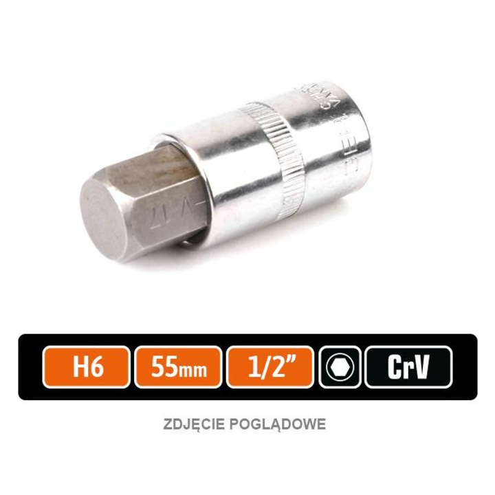 Cheie cu nas 1/2" HEX 55 mm, Teger, crom-vanadiu, rezistenta la stres