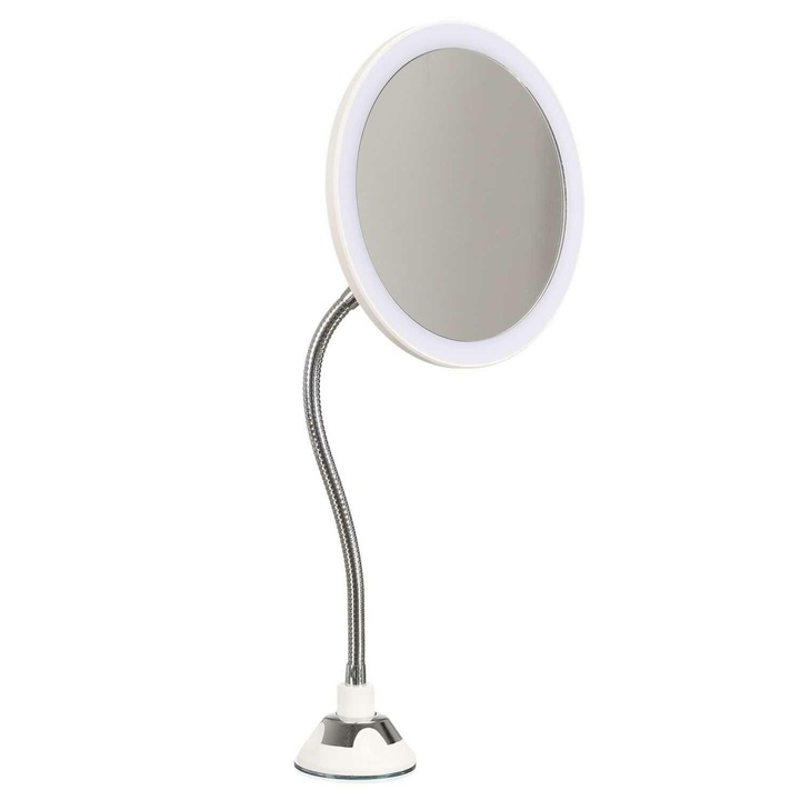 HowHomely FLEXI LED kozmetikai tükör, 360°-ban forgatható, 5x-ös nagyítás, kompakt, elemes tápellátás