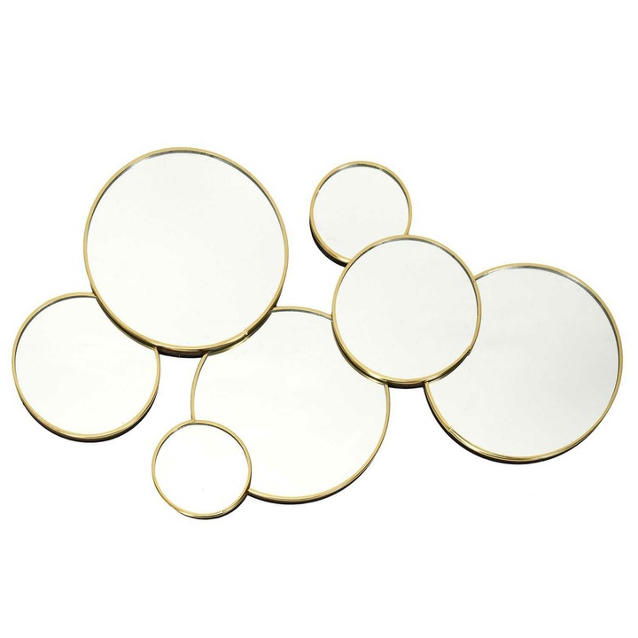 Oglinda decorativa set 7 bucati AURA GOLD, rotunda, auriu, usor de montat
