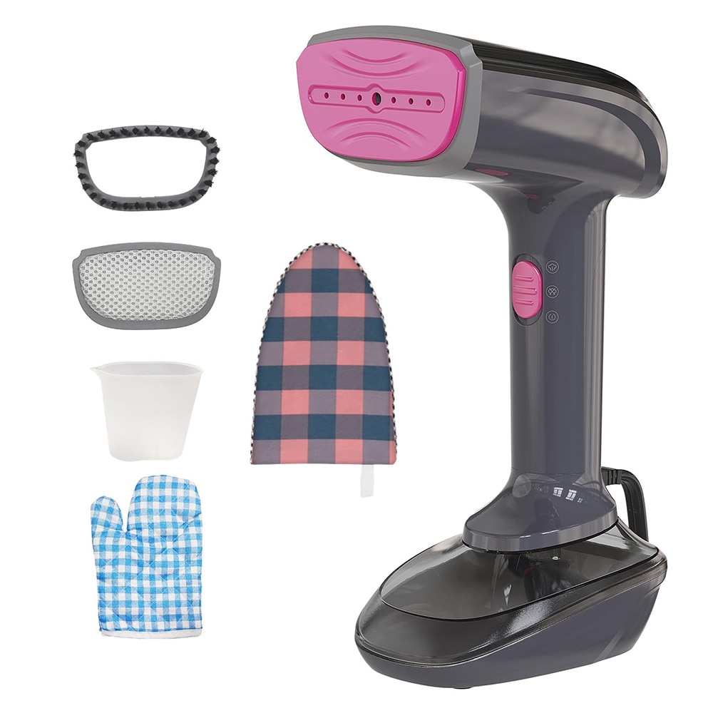 Aparat de calcat cu aburi, SWJOYOL, 1800W, 300ml, Violet, 26x14x13cm, cu perie pentru scame si manusi rezistente la caldura