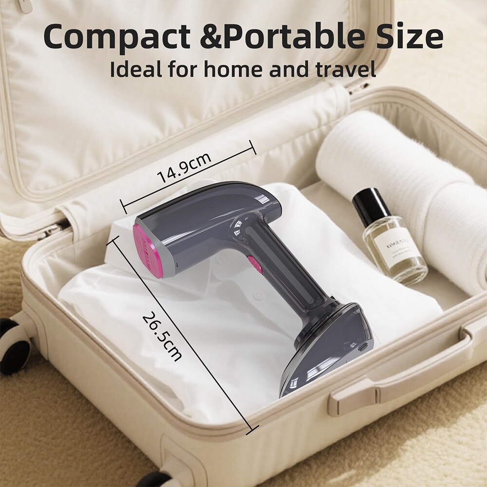 Aparat de calcat cu aburi, SWJOYOL, 1800W, 300ml, Violet, 26x14x13cm, cu perie pentru scame si manusi rezistente la caldura