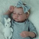 Papusa bebelus Reborn Dolls, 50cm, silicon, par blond, Gri, cu brate si picioare mobile