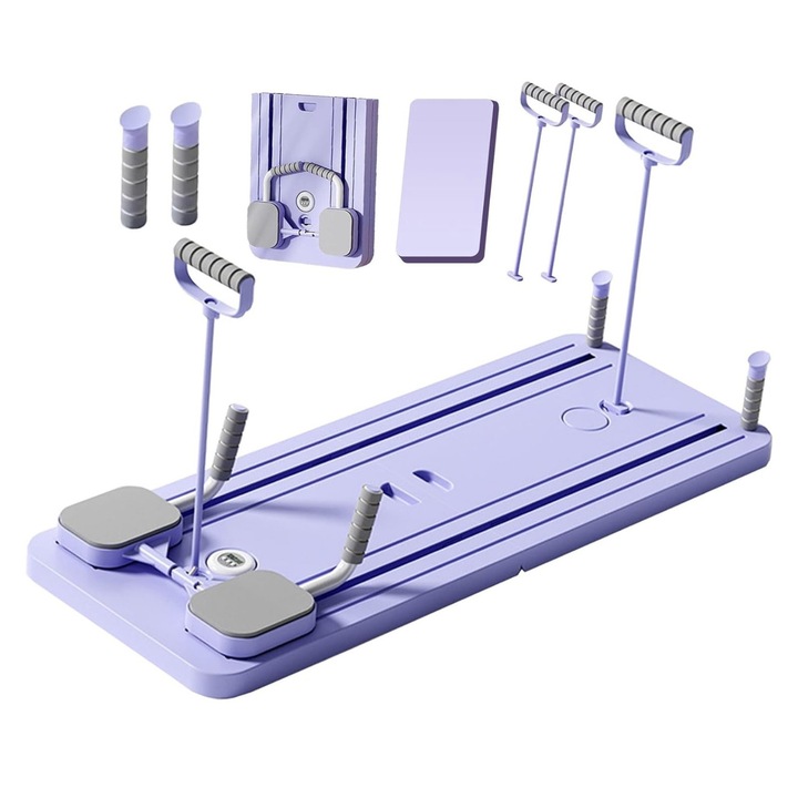 Placa multifunctionala de pilates 10 in 1, set antrenament, 41x106x4cm, 120kg, mov