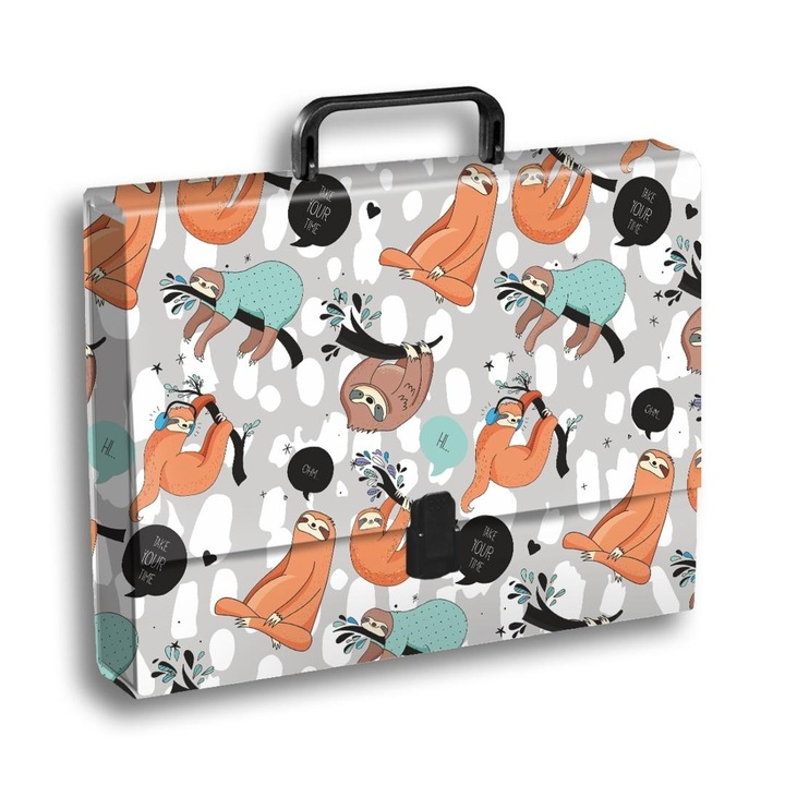 Mapa A4 Penmate cu maner, lenivce, folie mata, 30x22cm